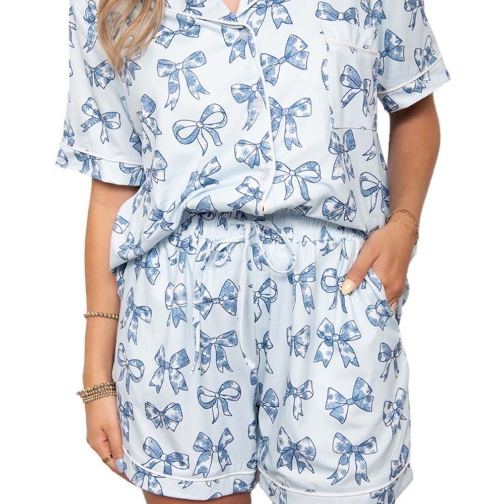 KDC-LWSET-32 LIGHT BLUE TOILE COQUETTE BOWS COTTON PJ SET